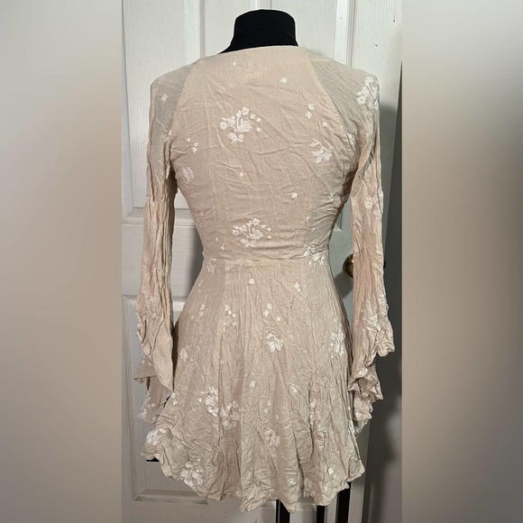Free People Tan & Cream Almond Combo Jasmine Embroidered Boho Mini Dress 8 - Picture 9 of 11